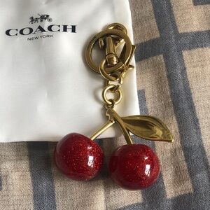 Coach Gold-Tone Keychain with Red Glitter Cherry Charm